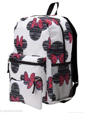 Disney White Kids Backpack with Red Bow Minnie Mouse Print. NWT
